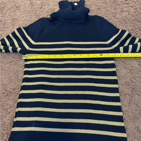 Lauren Ralph Lauren Turtleneck Navy Blue Gold Stripe Sweater Turtleneck XS S - Picture 7 of 8